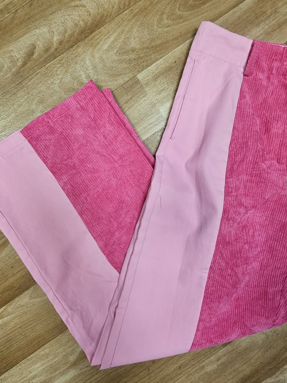 Corduroy Panel Two-Tone Pink Bohostyle Wide-leg Pants Sz 6